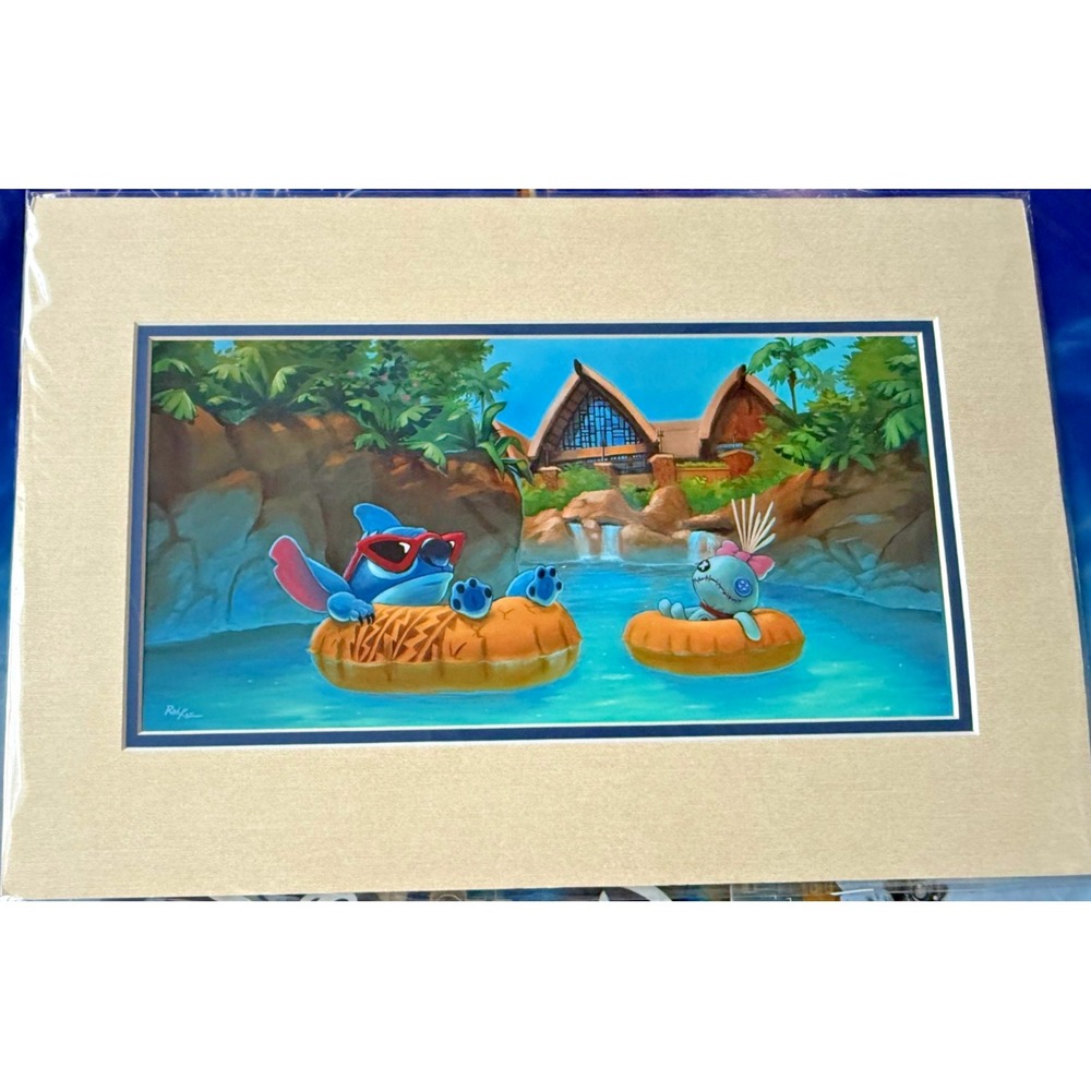 Disney Aulani Resort Stitch Hawaii Rob Kaz 18x12" Island Time Matted